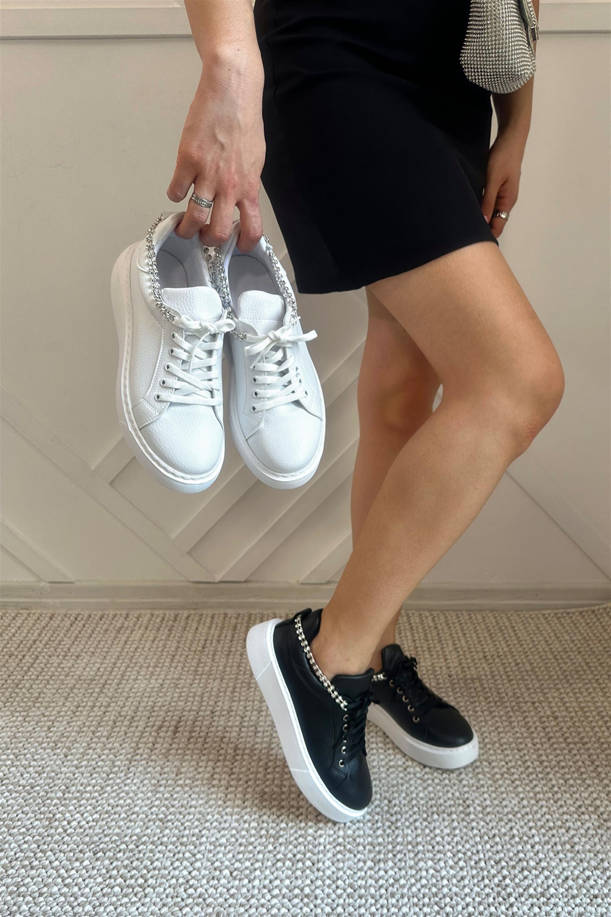 Popa Siyah Taşlı Sneaker Kadın Spor Ayakkabı