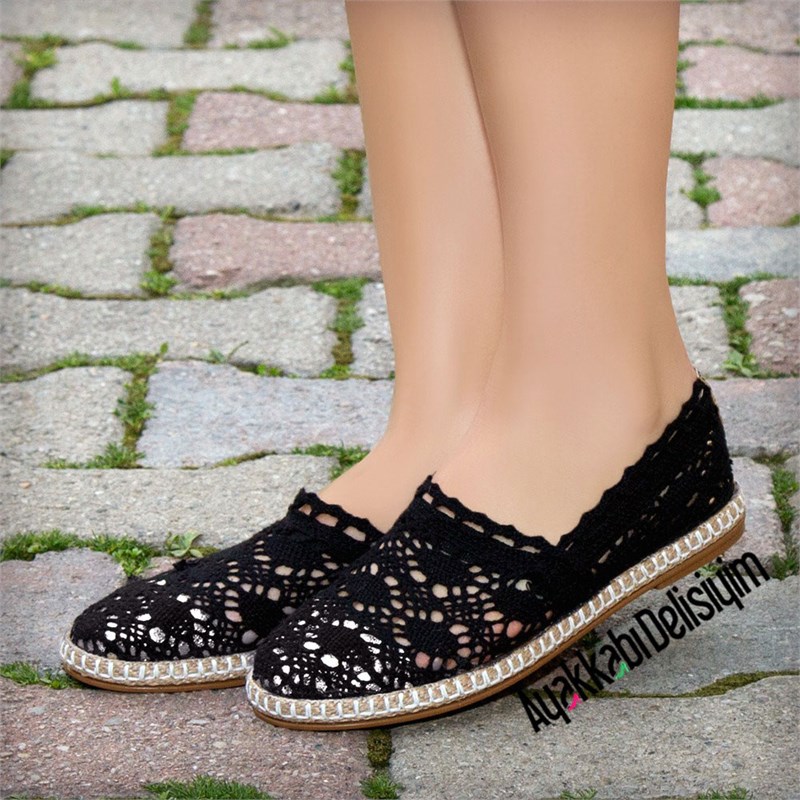 Roni Siyah Dantelli Espadril Ayakkabı