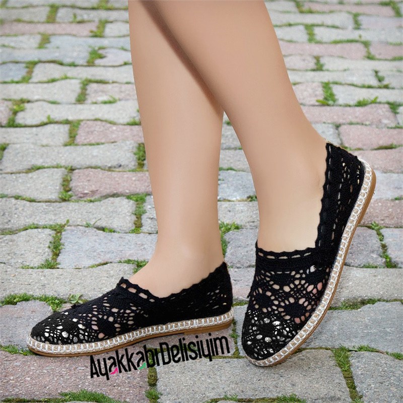 Roni Siyah Dantelli Espadril Ayakkabı