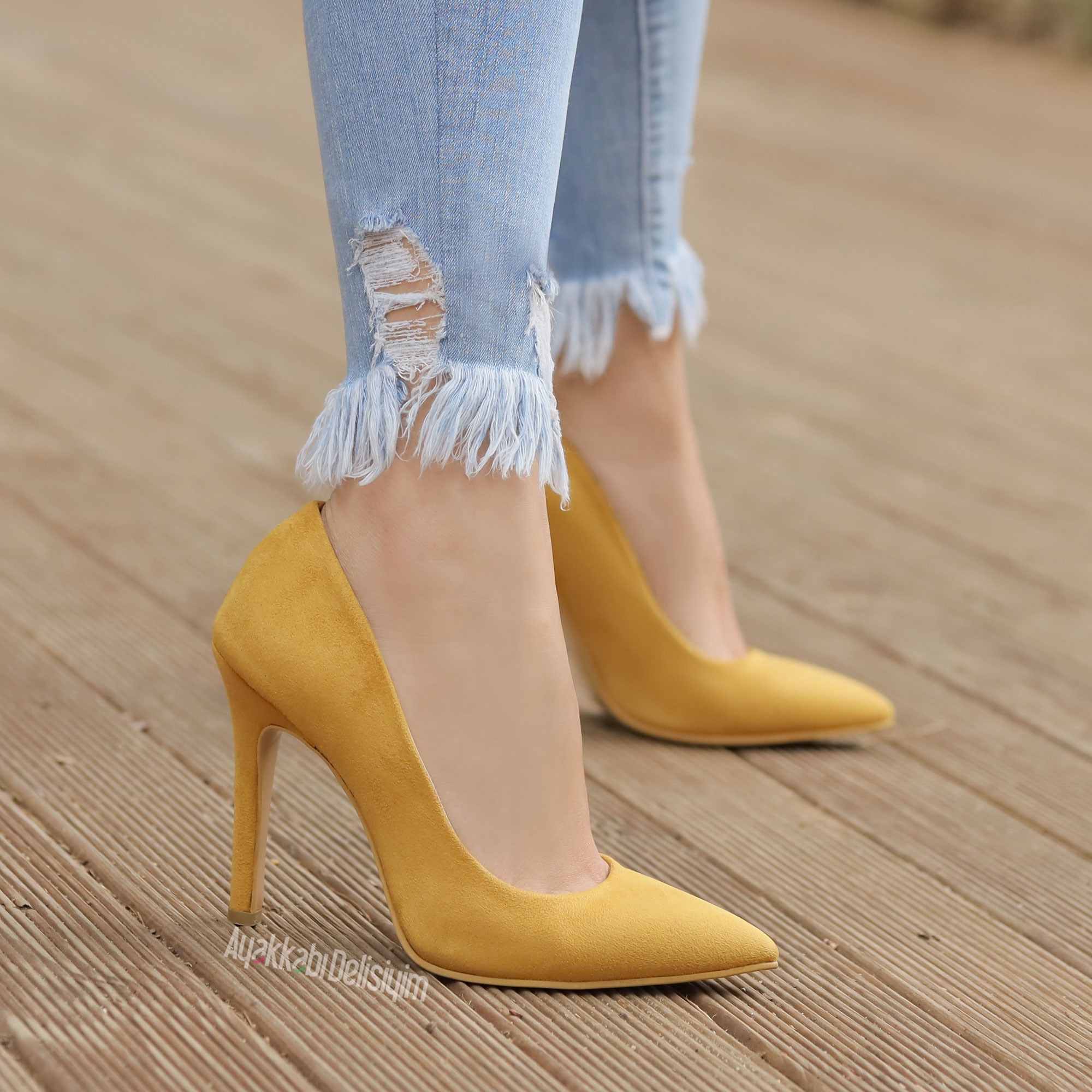 Samira Süet Hardal Stiletto Ayakkabı