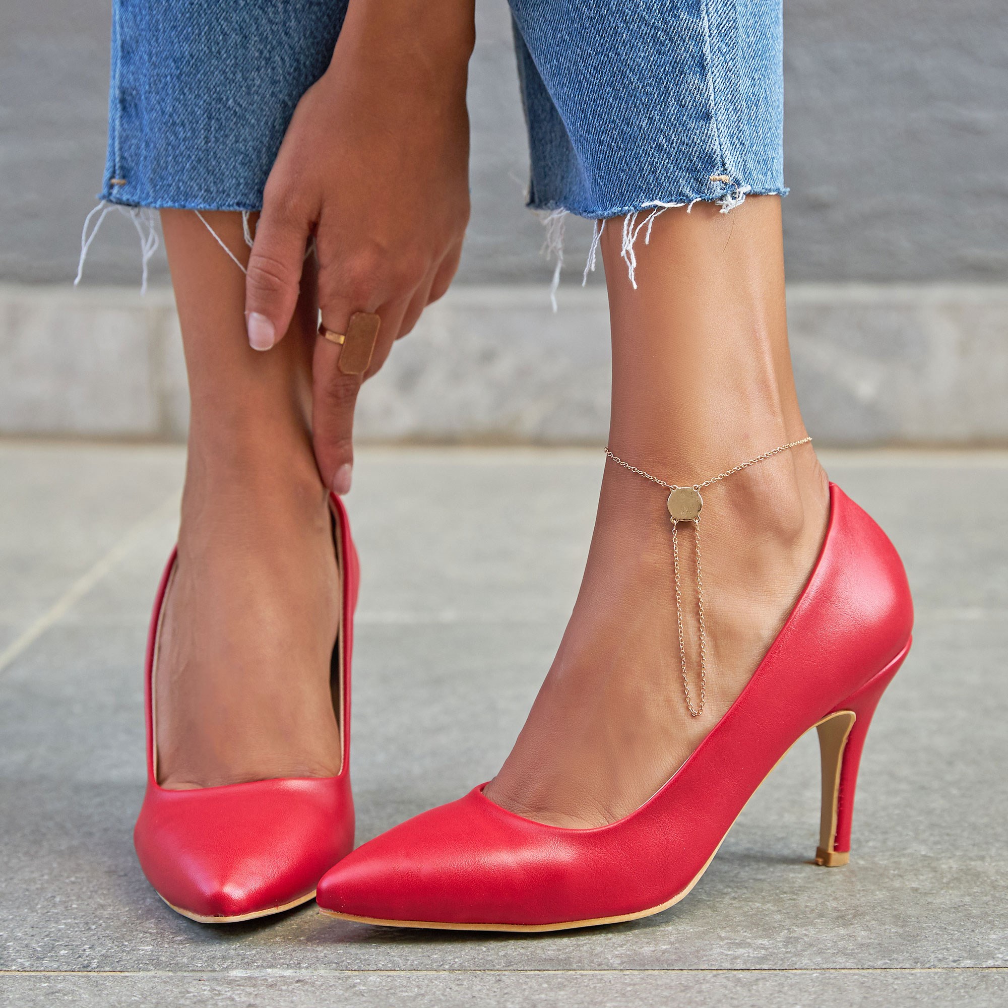 Sani Kırmızı Kısa Topuklu Stiletto