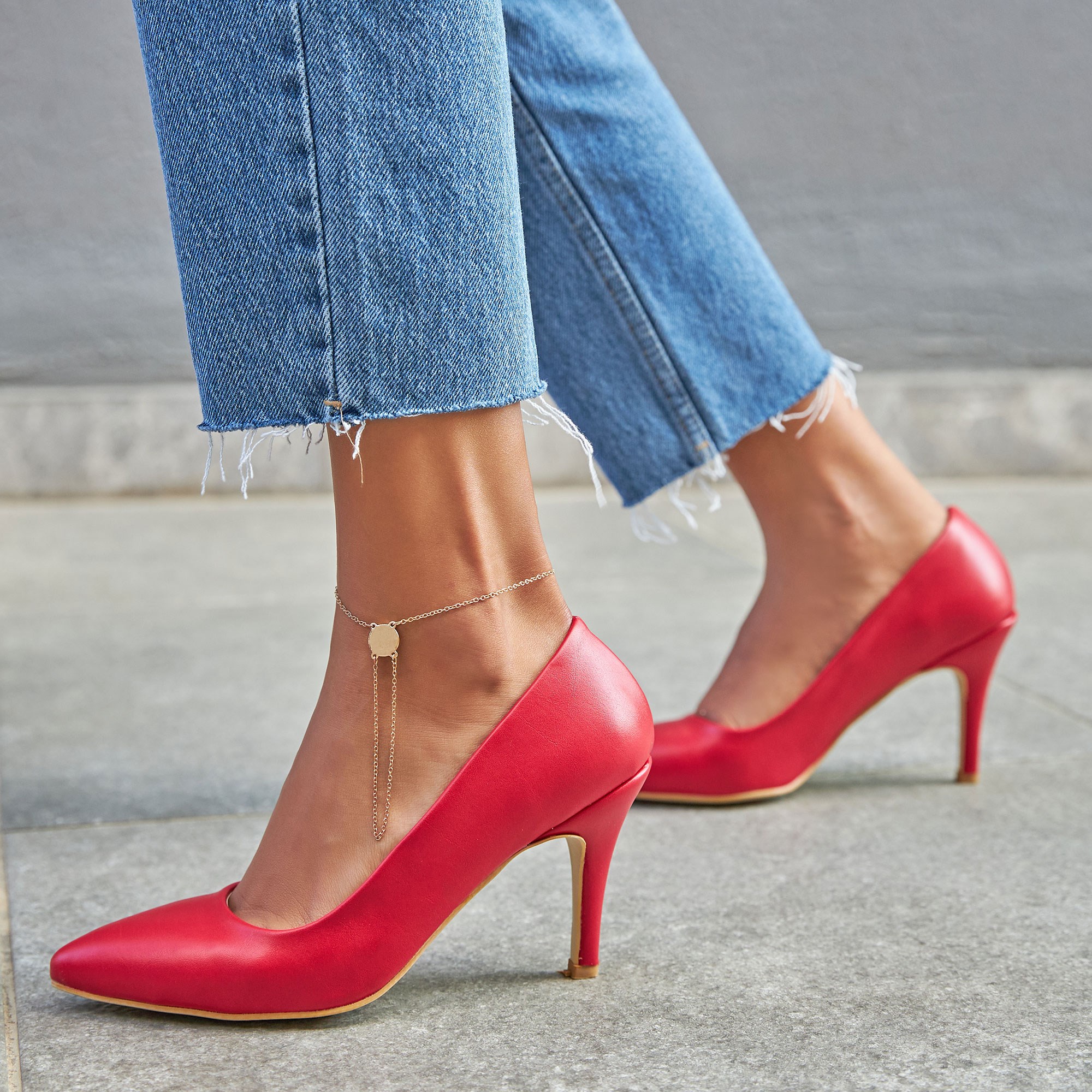 Sani Kırmızı Kısa Topuklu Stiletto