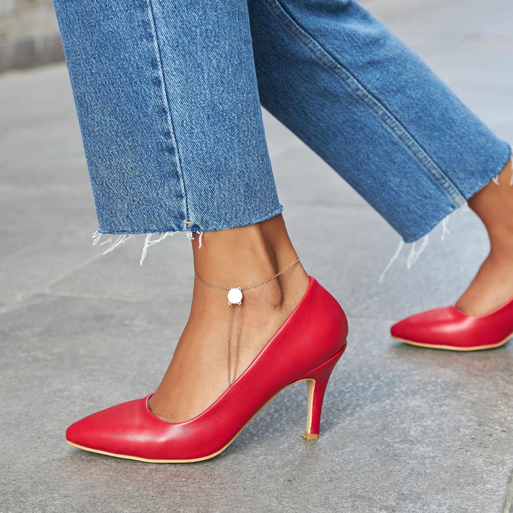 Sani Kırmızı Kısa Topuklu Stiletto