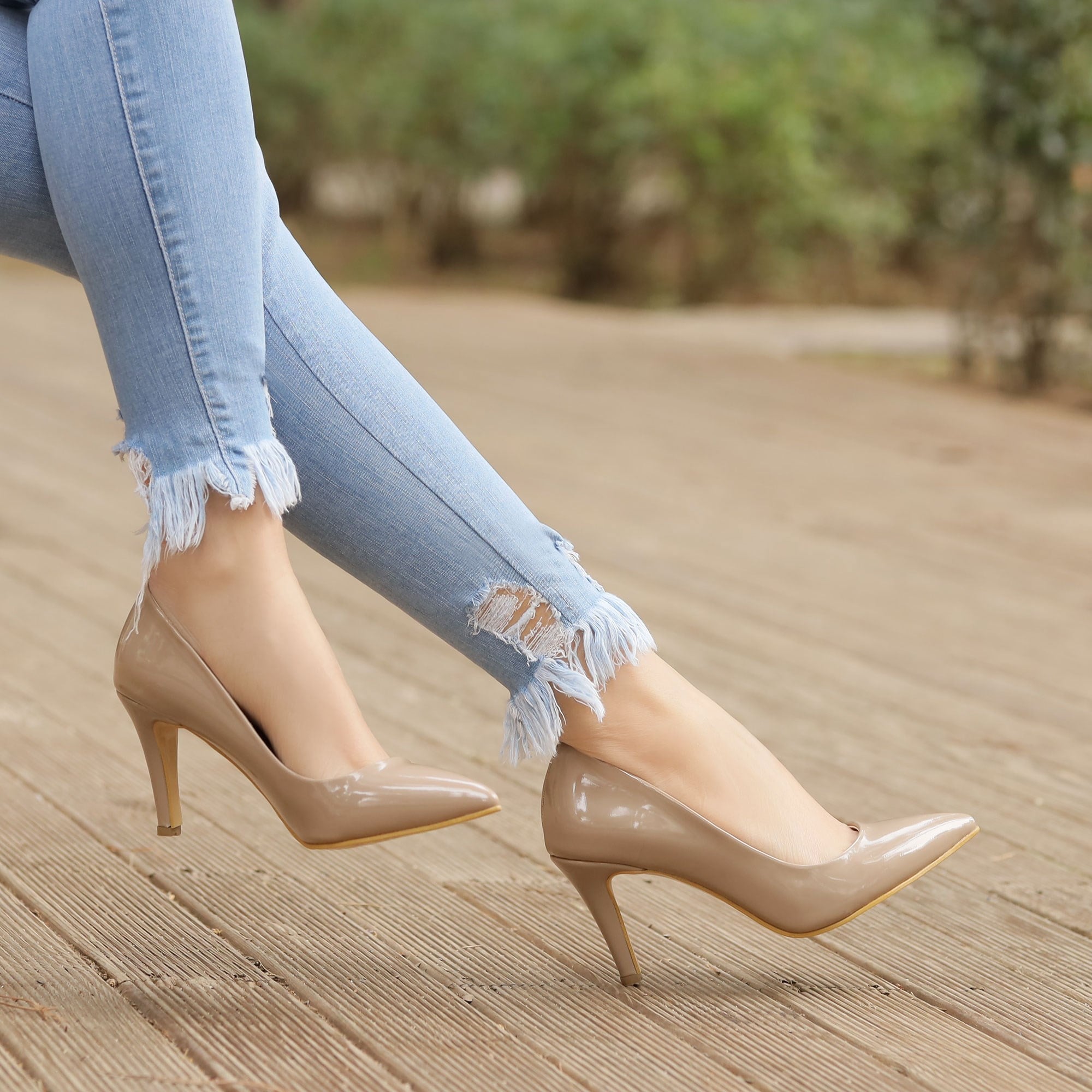 Sani Vizon Rugan Kısa Topuklu Stiletto