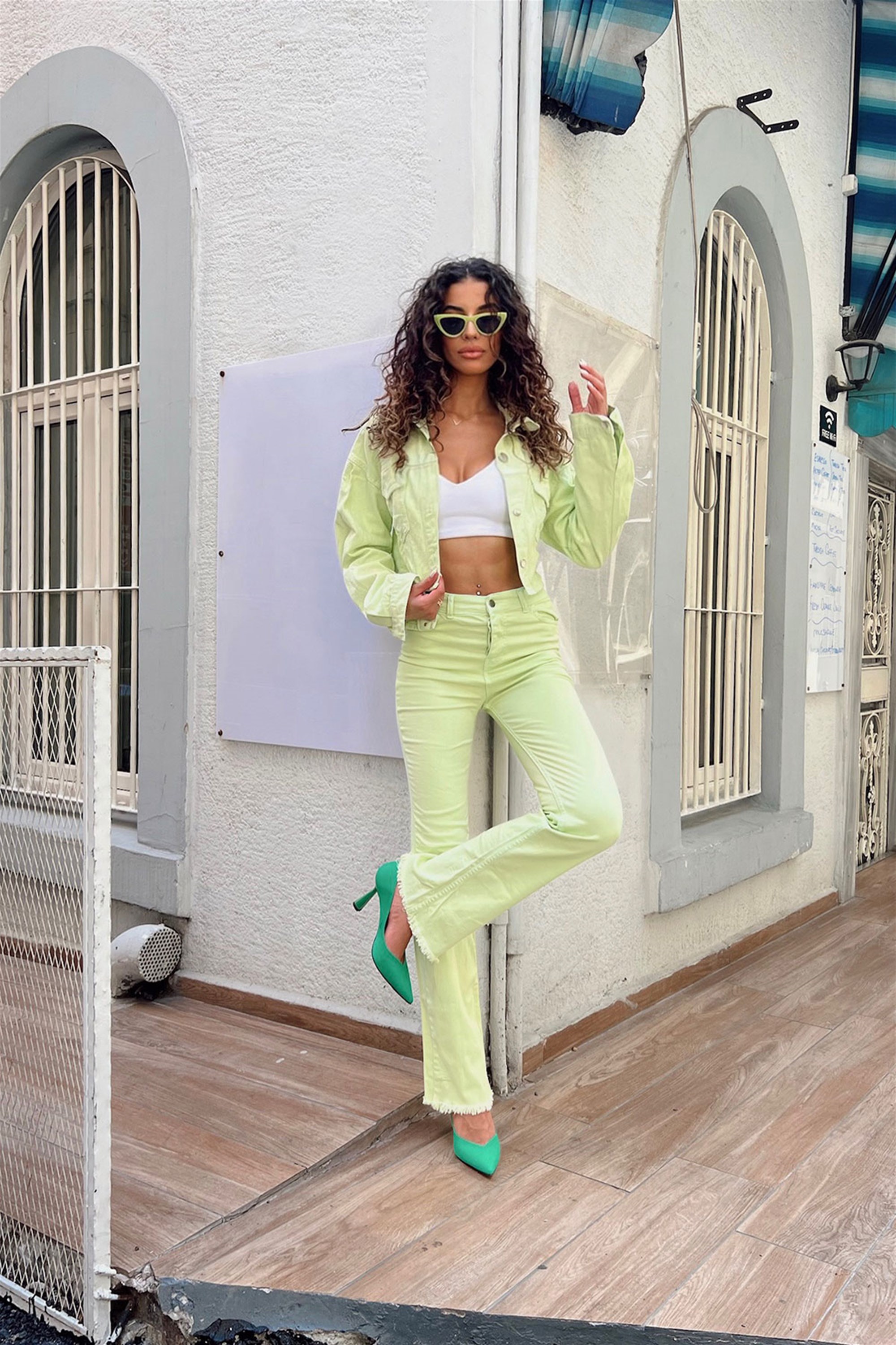 Soline Yeşil Kısa Topuklu Stiletto