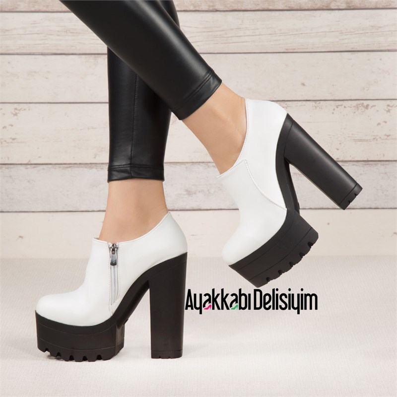 Verog Beyaz Platform Topuklu Bootie