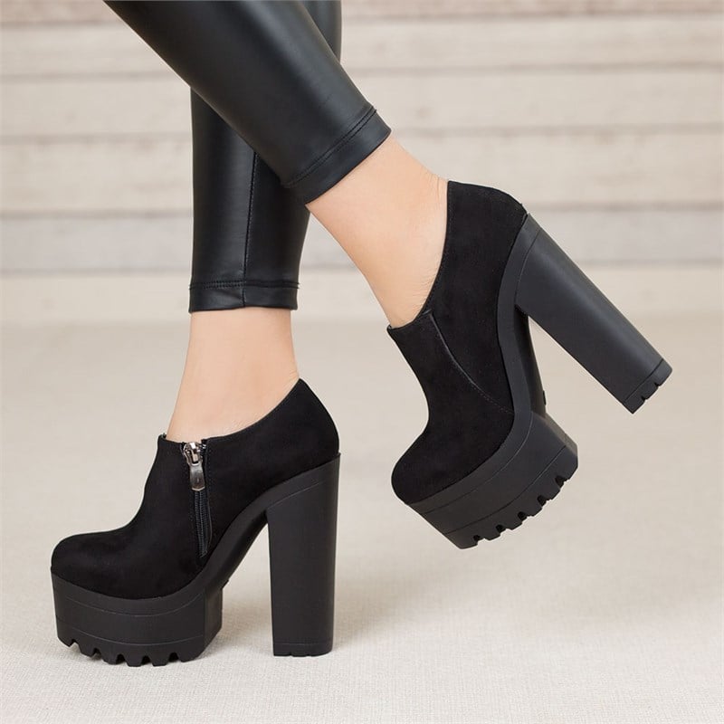 Verog Süet Siyah Platform Topuklu Bootie