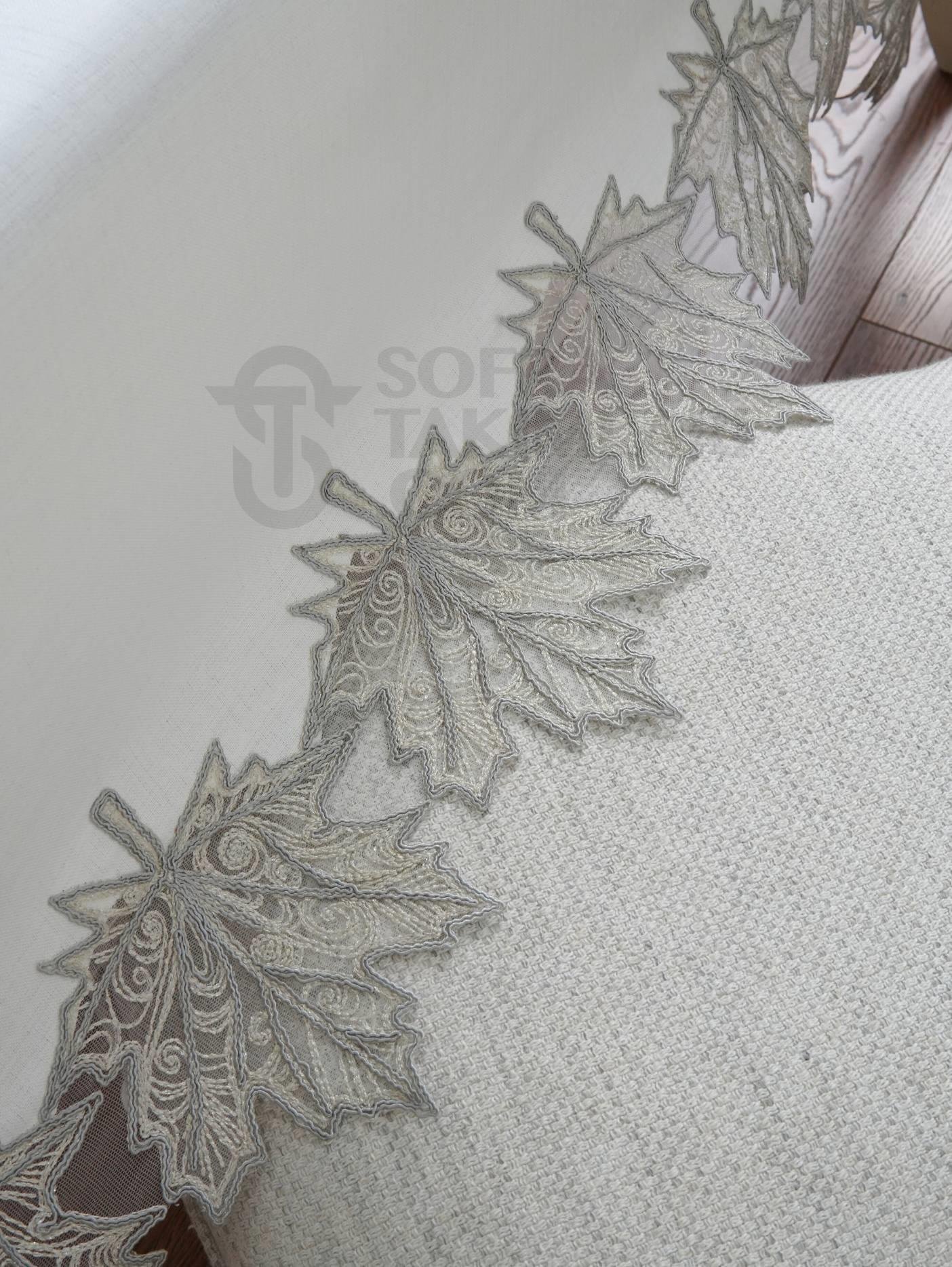 Çınar Lüx Masa Örtüsü Takımı 26 Parça - Gümüş Dantelli