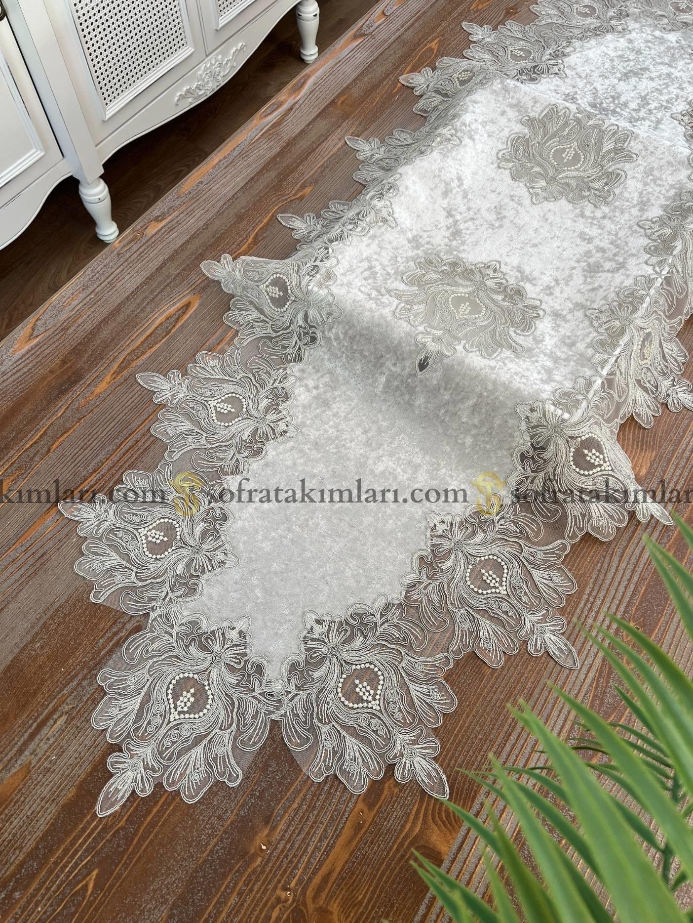 Elif Model 5 Parça Salon Örtü Takımı - Cappucino Kadife Kumaş