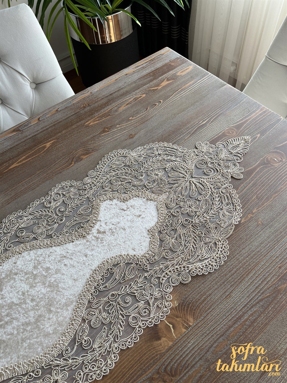Elvin Model 5 Parça Salon Örtü Takımı Cappucino