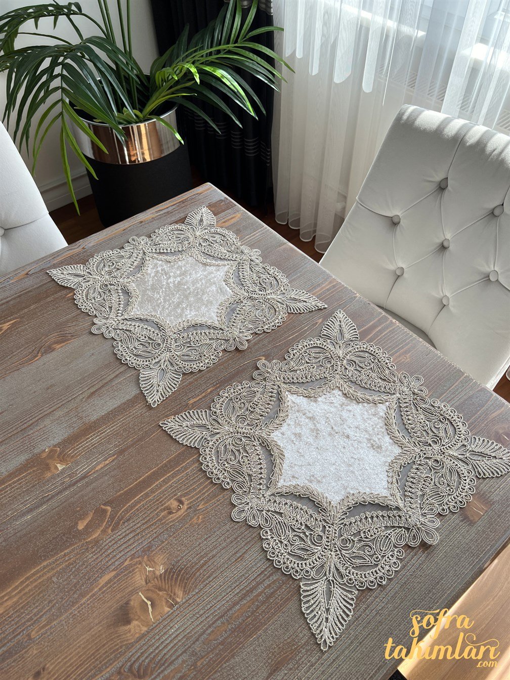 Elvin Model 5 Parça Salon Örtü Takımı Cappucino