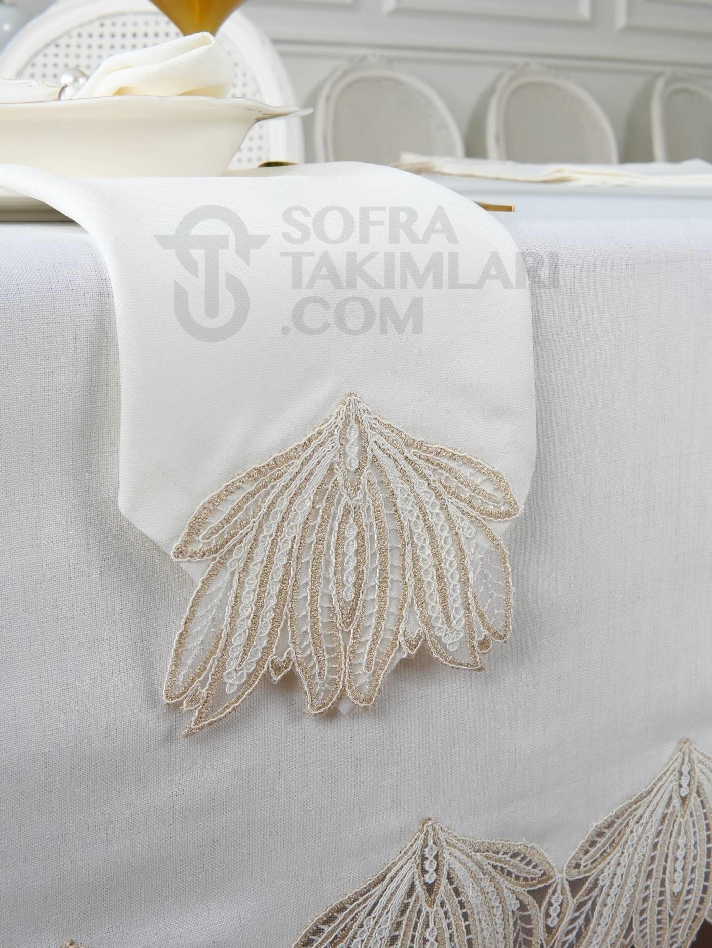 Kaktüs Lüx Masa Örtüsü Takımı Kırıkbeyaz 26 Parça 