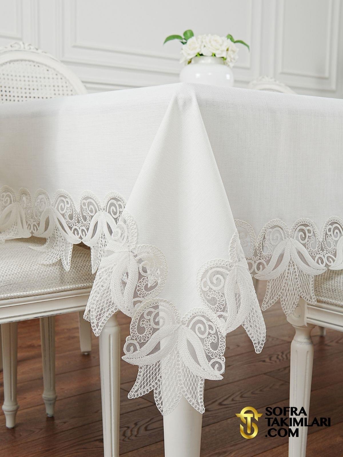 Lale Model Lüx Sofra Takımı - 38 Parça Amerikan Servisli Set - Kırık Beyaz Kumaş 2725