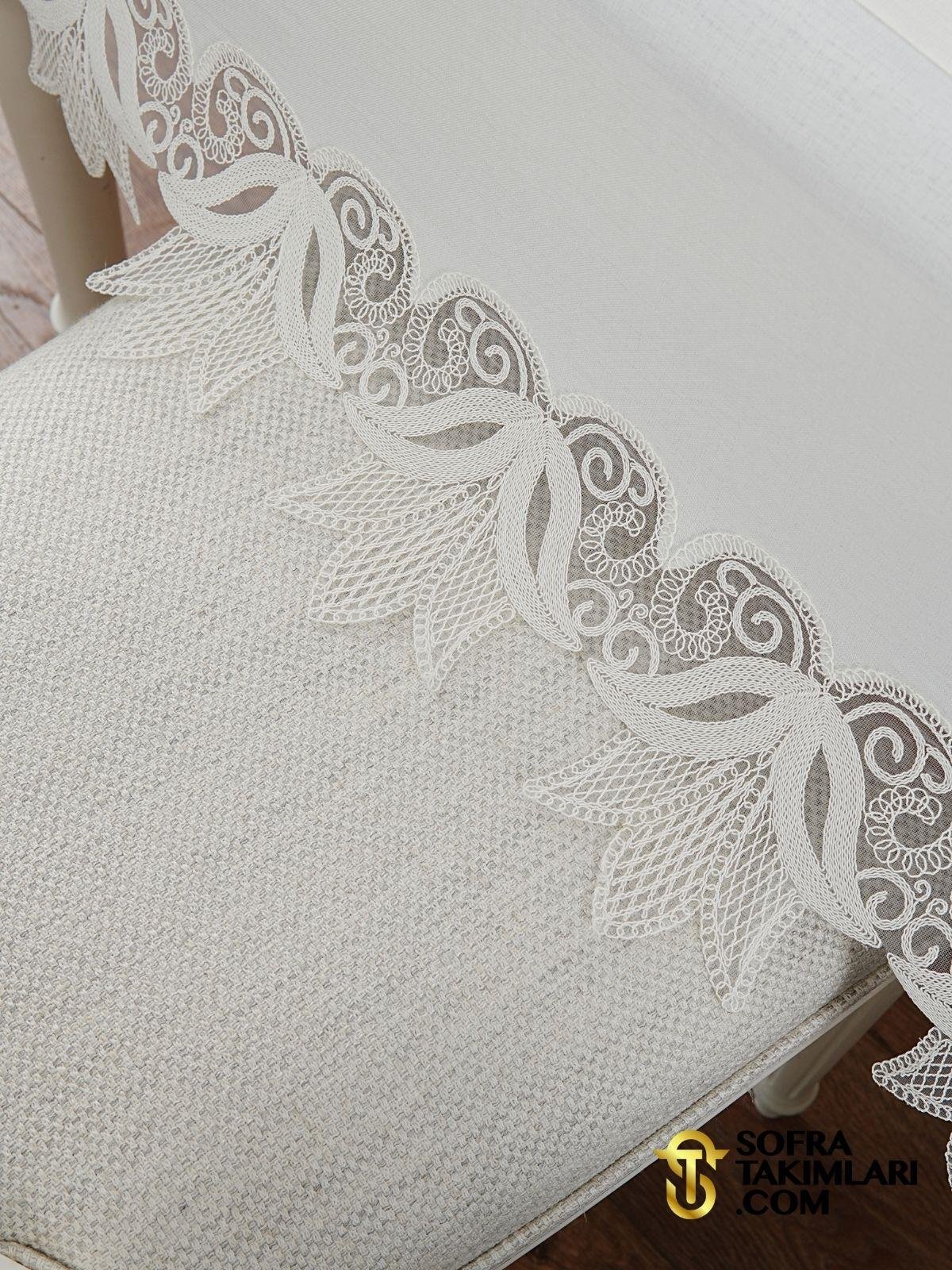 Lale Model Lüx Sofra Takımı - 38 Parça Amerikan Servisli Set - Kırık Beyaz Kumaş 2725