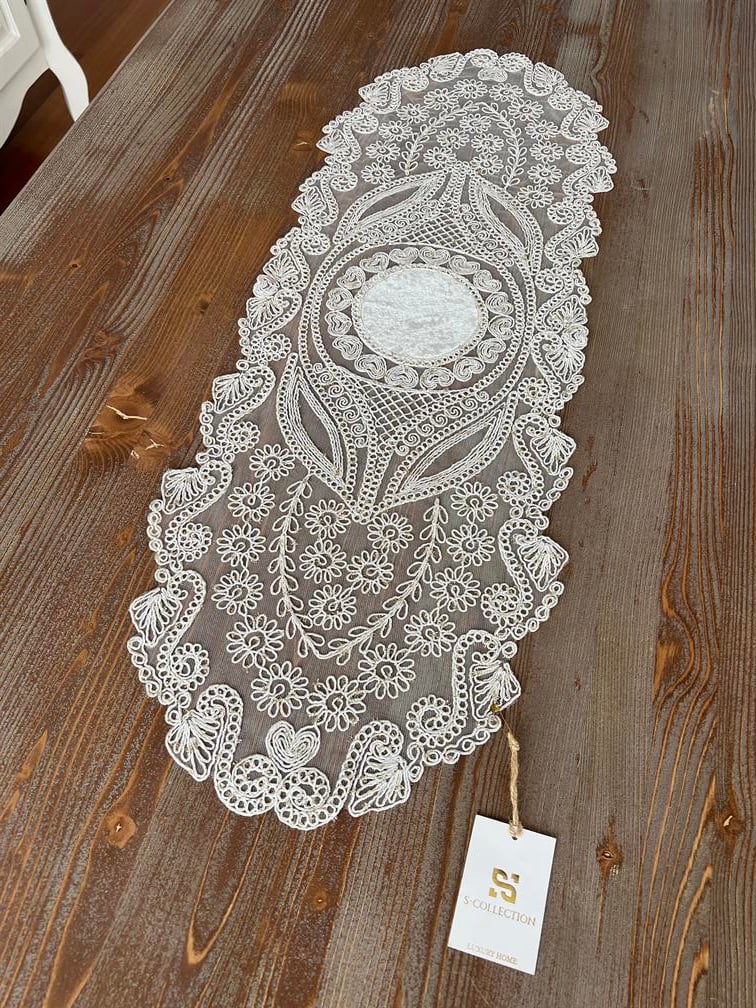 Love Model 5 Parça Salon Örtü Takımı Kırık Beyaz 