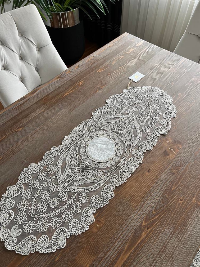 Love Model 5 Parça Salon Örtü Takımı Kırık Beyaz 