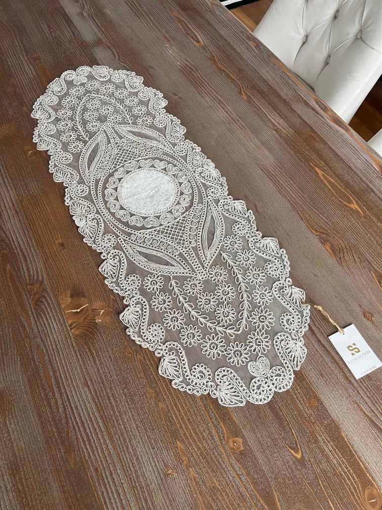 Love Model 5 Parça Salon Örtü Takımı Kırık Beyaz 
