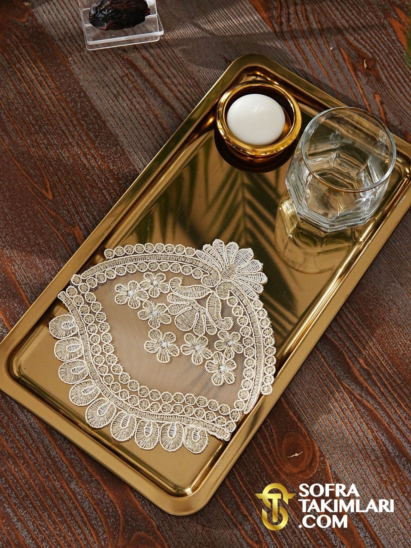 Nida Model Bardak Altlığı - Gold Renk - 6 Adet