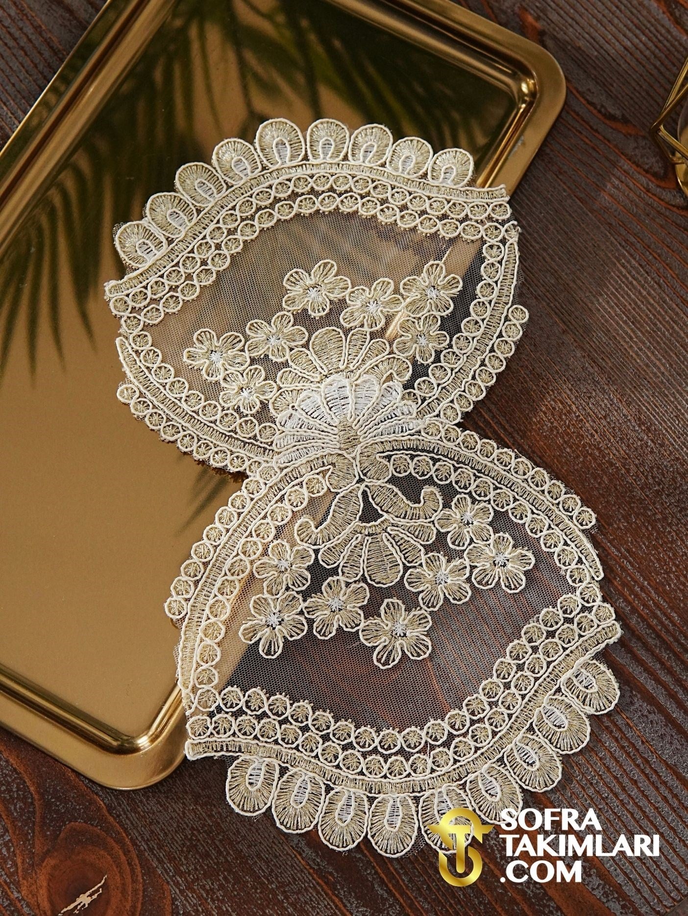 Nida Model Tepsi Örtüsü - Gold Dantelli