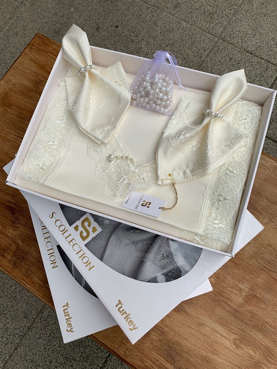 S Collection Lüx Kırıkbeyaz Masa Örtüsü Takımı 26 Parça