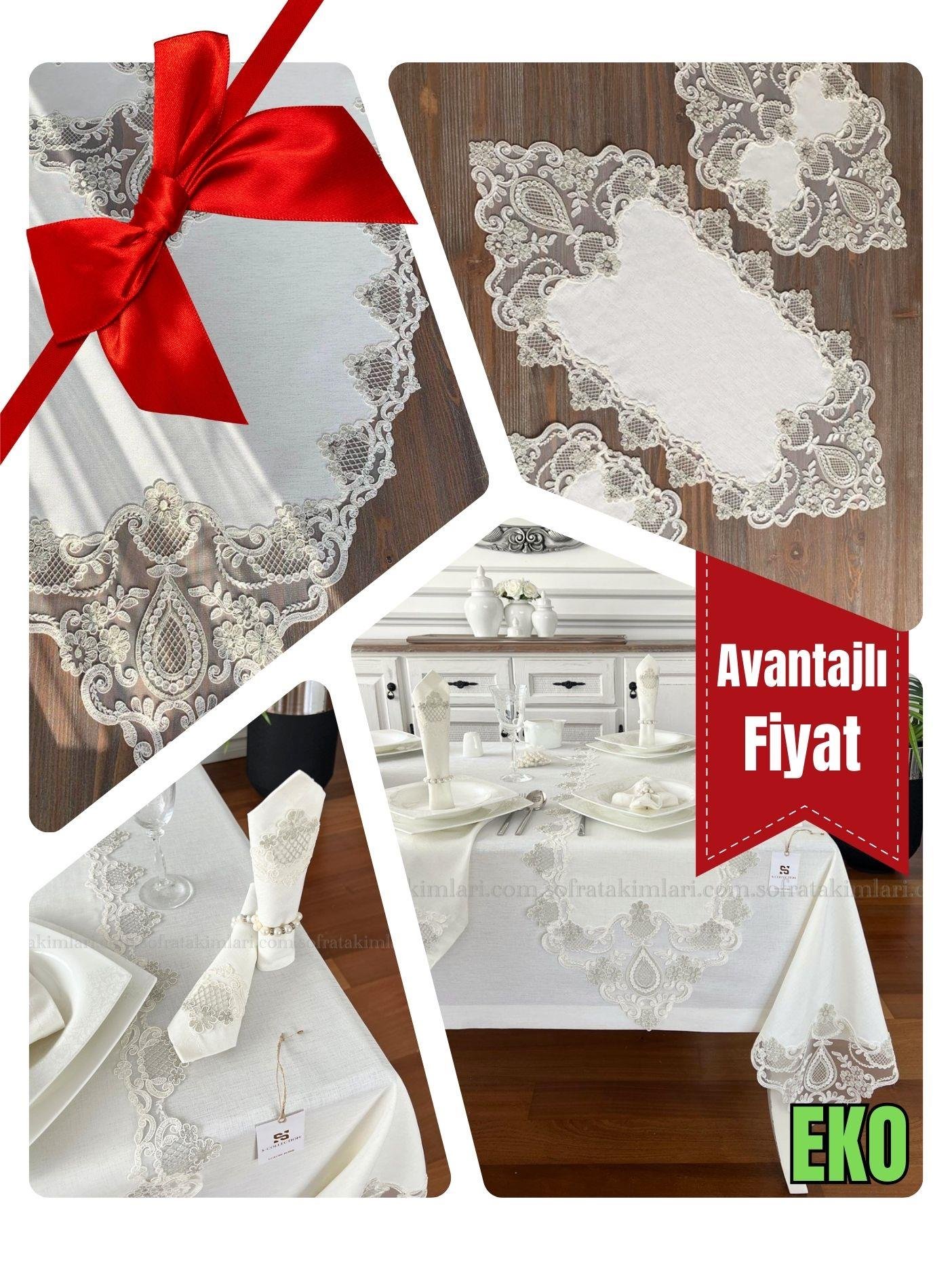 Safir Model Eko Avantajlı Çeyiz Seti - Gümüş Dantelli