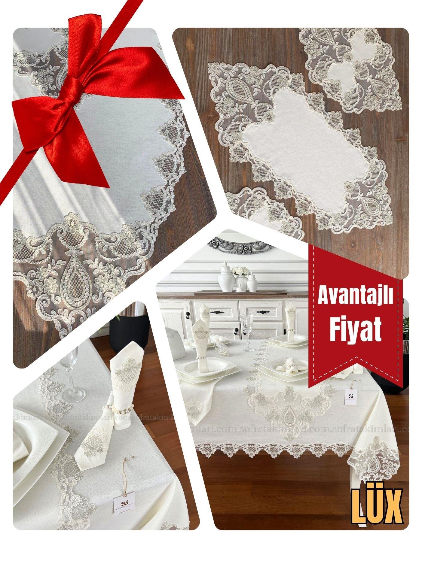 Safir Model Lüx Avantajlı Çeyiz Seti - Gümüş Dantelli