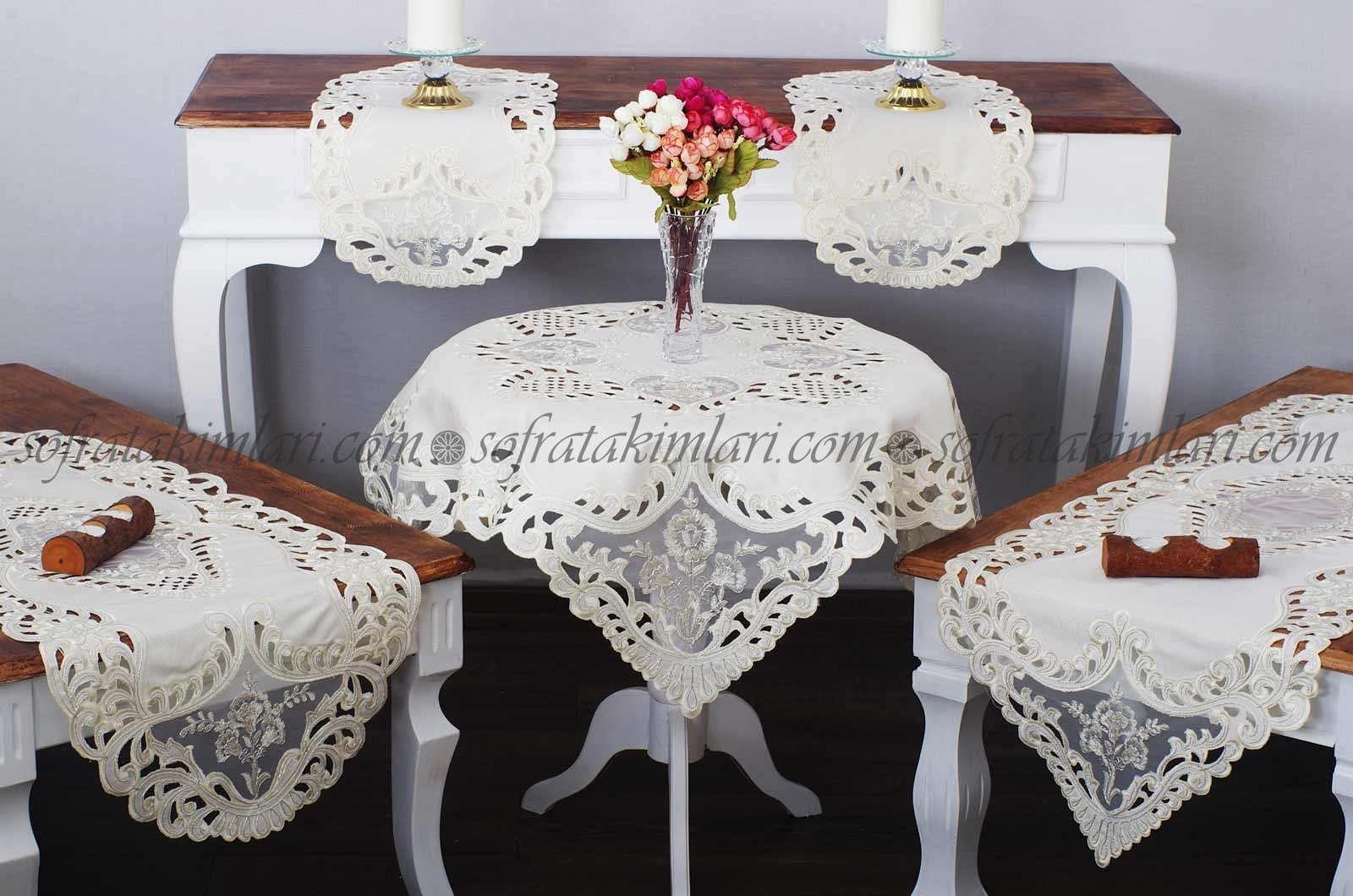 Salon Takımı 5 Parça - Keten Tel Kırma