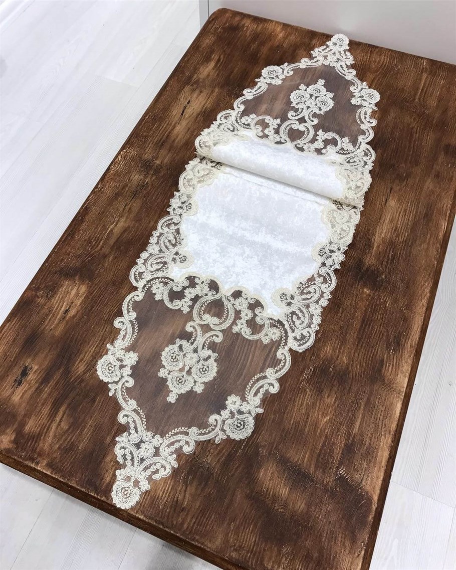 Salon Takımı Kadife 5 Parça - Vintage Kırık Beyaz