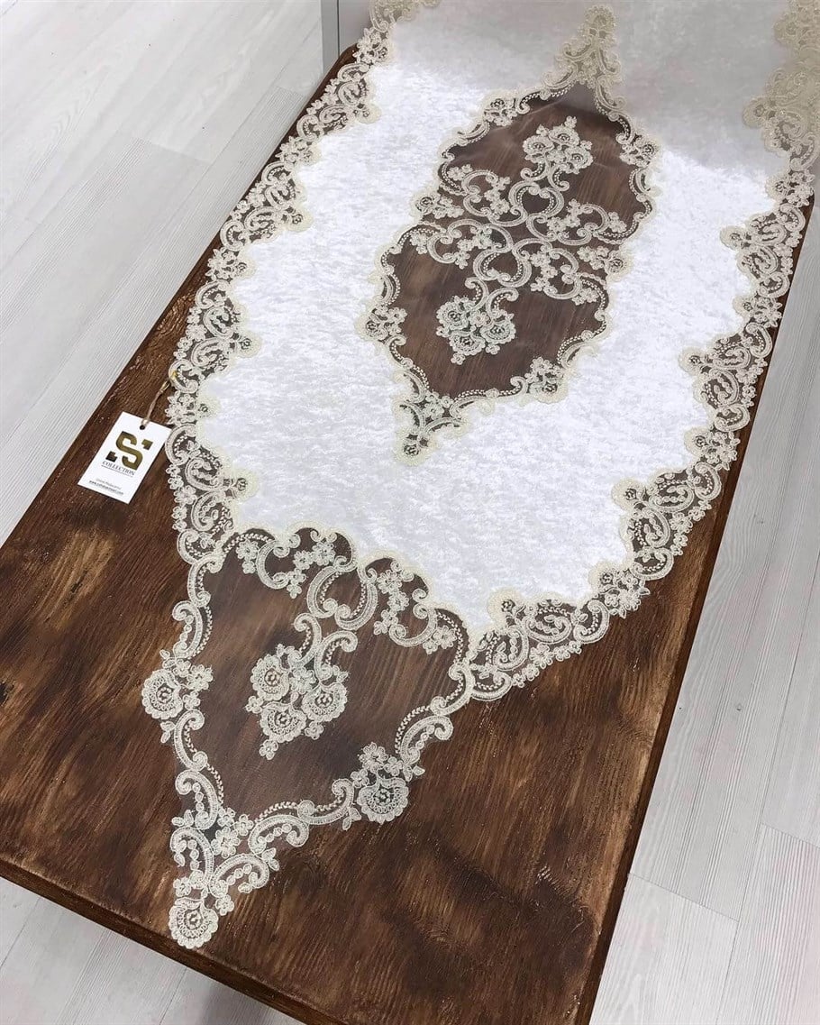 Salon Takımı Kadife 5 Parça - Vintage Kırık Beyaz