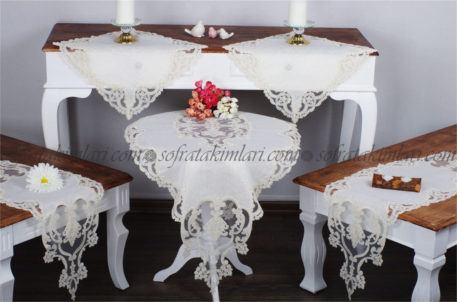 Salon Takımı Linen 5 Parça - Kırık Beyaz