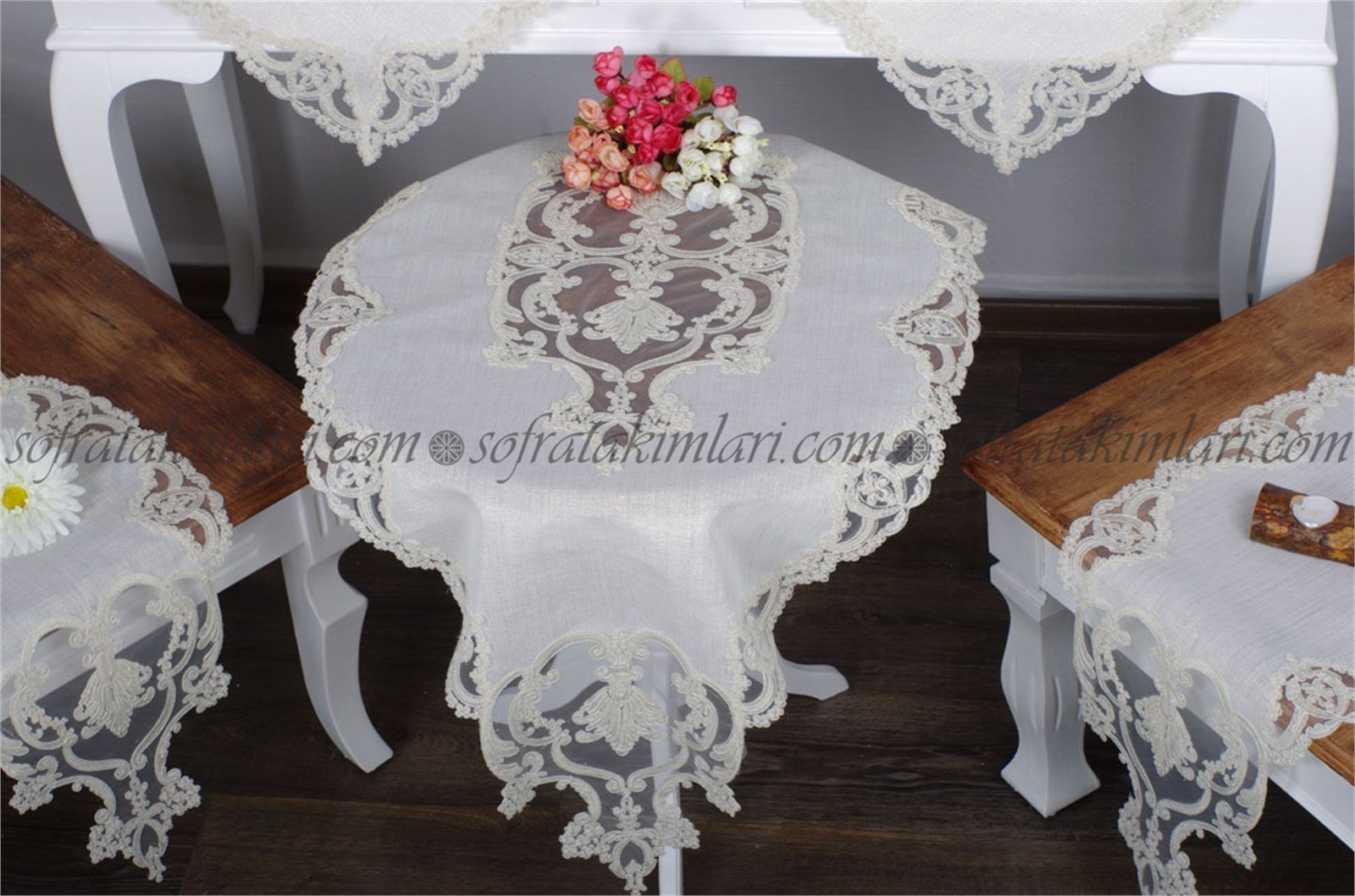 Salon Takımı Linen 5 Parça - Kırık Beyaz