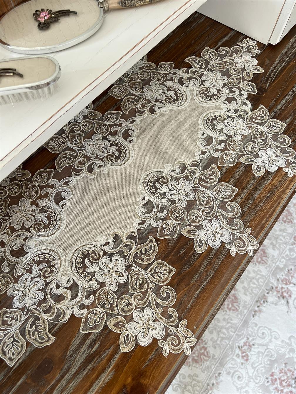 Sarmaşık Model Yatak Odası Takımı Linen Kumaş Taş Rengi
