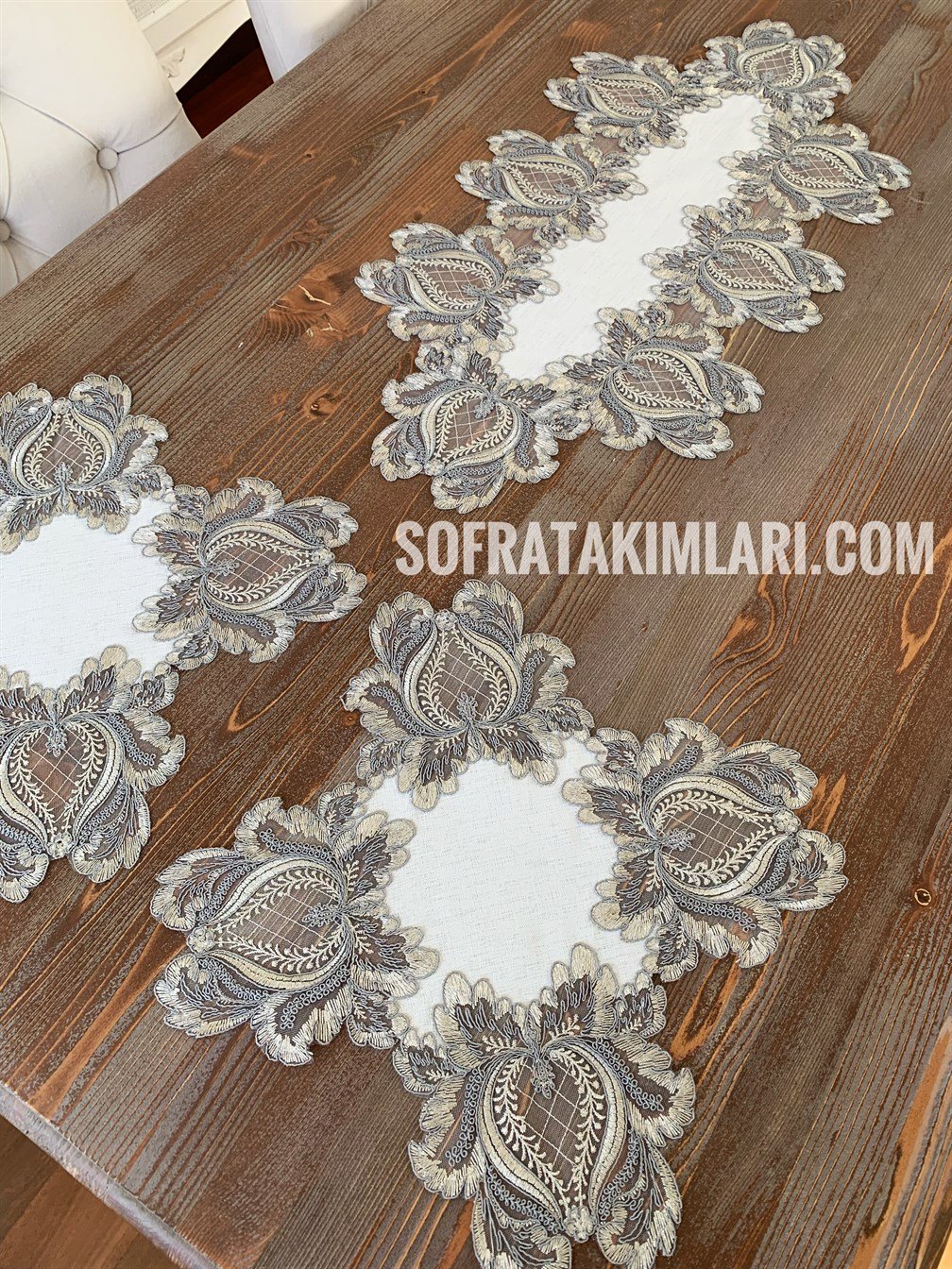 Şebboy Model 3 Parça Yatak Odası Gri Dantelli