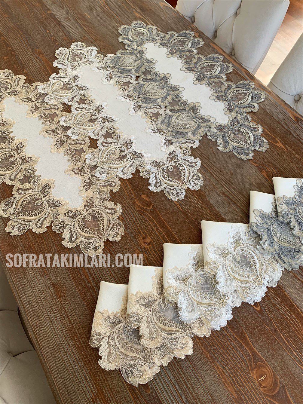 Şebboy Model 3 Parça Yatak Odası Gri Dantelli