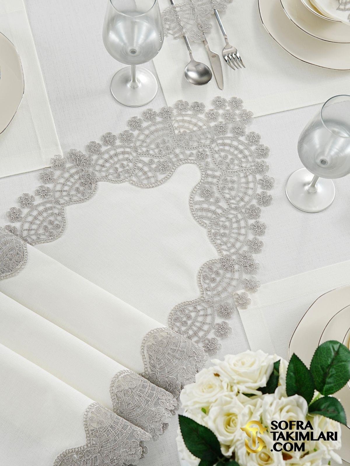 Sevda Model Lüx Sofra Takımı 38 Parça Amerikan Servisli Set - Gri Dantelli