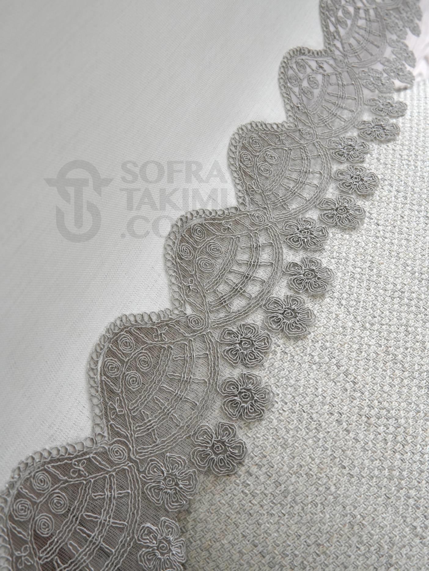 Sevda Model Lüx Sofra Takımı 38 Parça Amerikan Servisli Set - Gri Dantelli