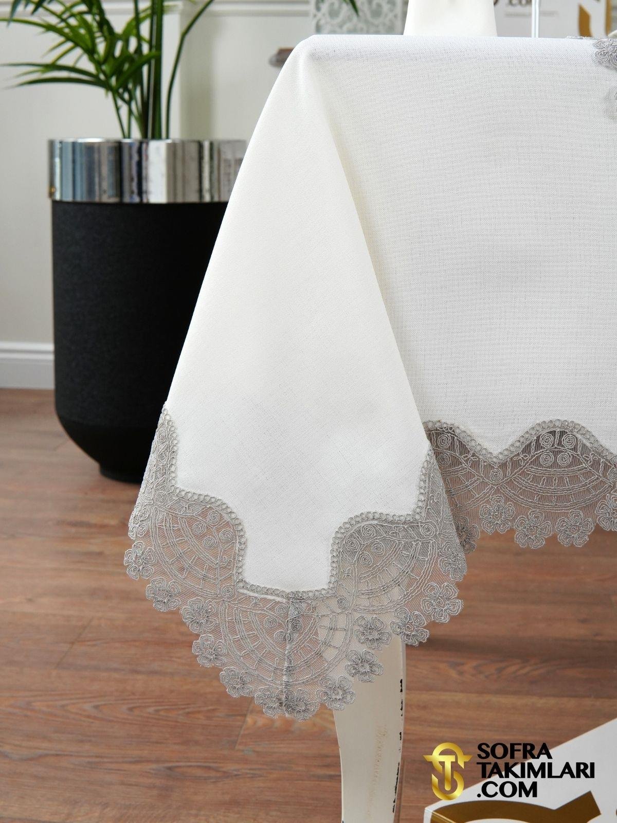 Sevda Model Lüx Sofra Takımı 38 Parça Amerikan Servisli Set - Gri Dantelli