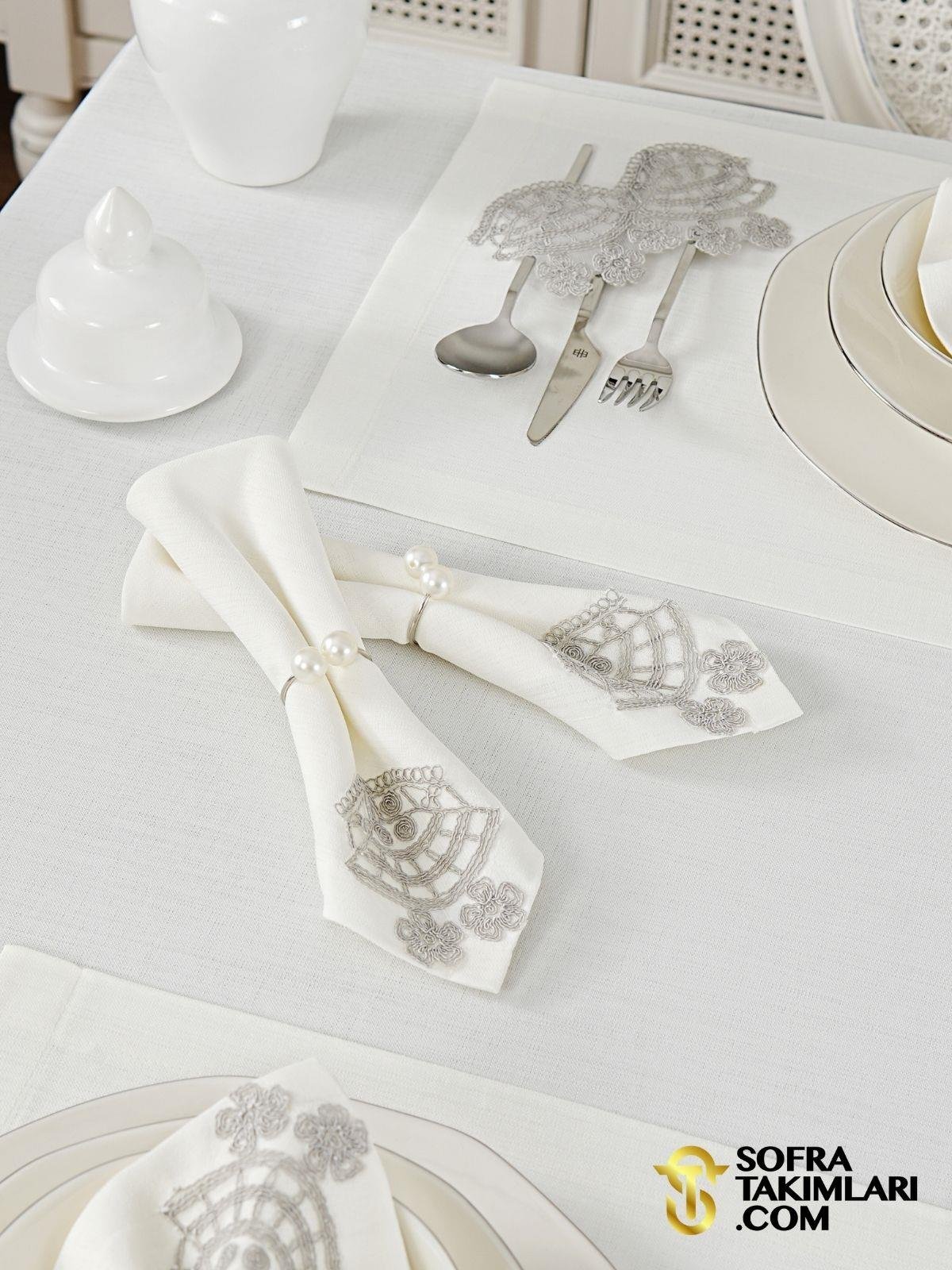 Sevda Model Lüx Sofra Takımı 38 Parça Amerikan Servisli Set - Gri Dantelli