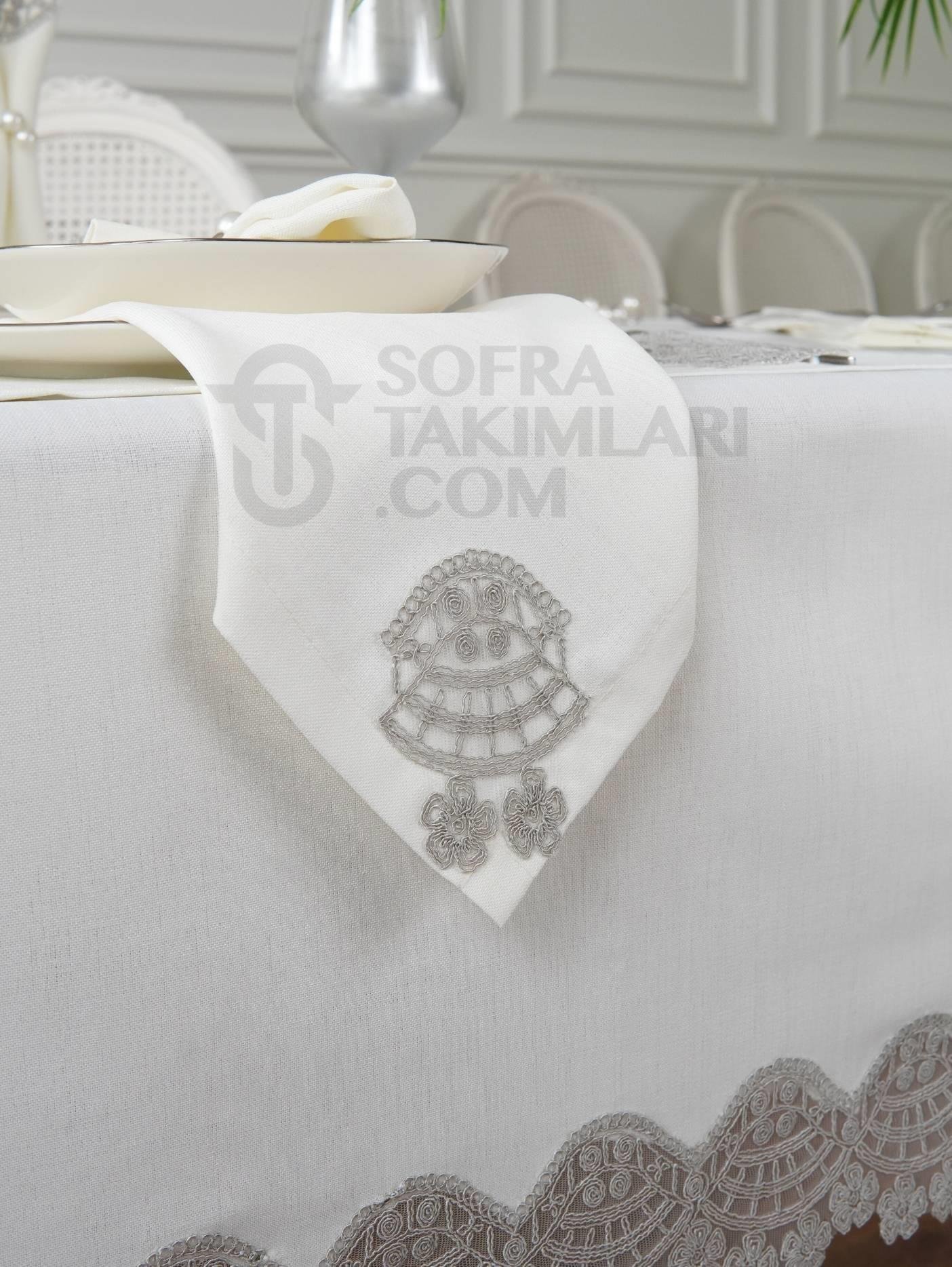 Sevda Model Lüx Sofra Takımı 38 Parça Amerikan Servisli Set - Gri Dantelli