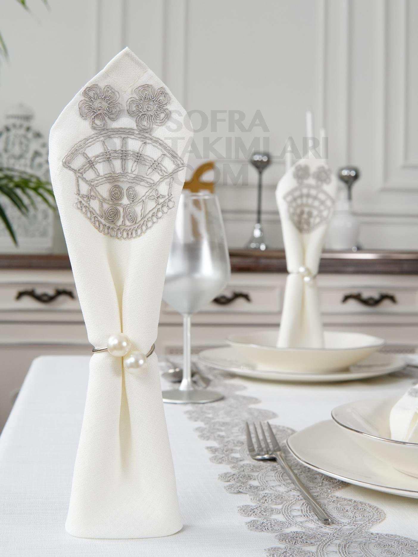 Sevda Model Lüx Sofra Takımı 38 Parça Amerikan Servisli Set - Gri Dantelli