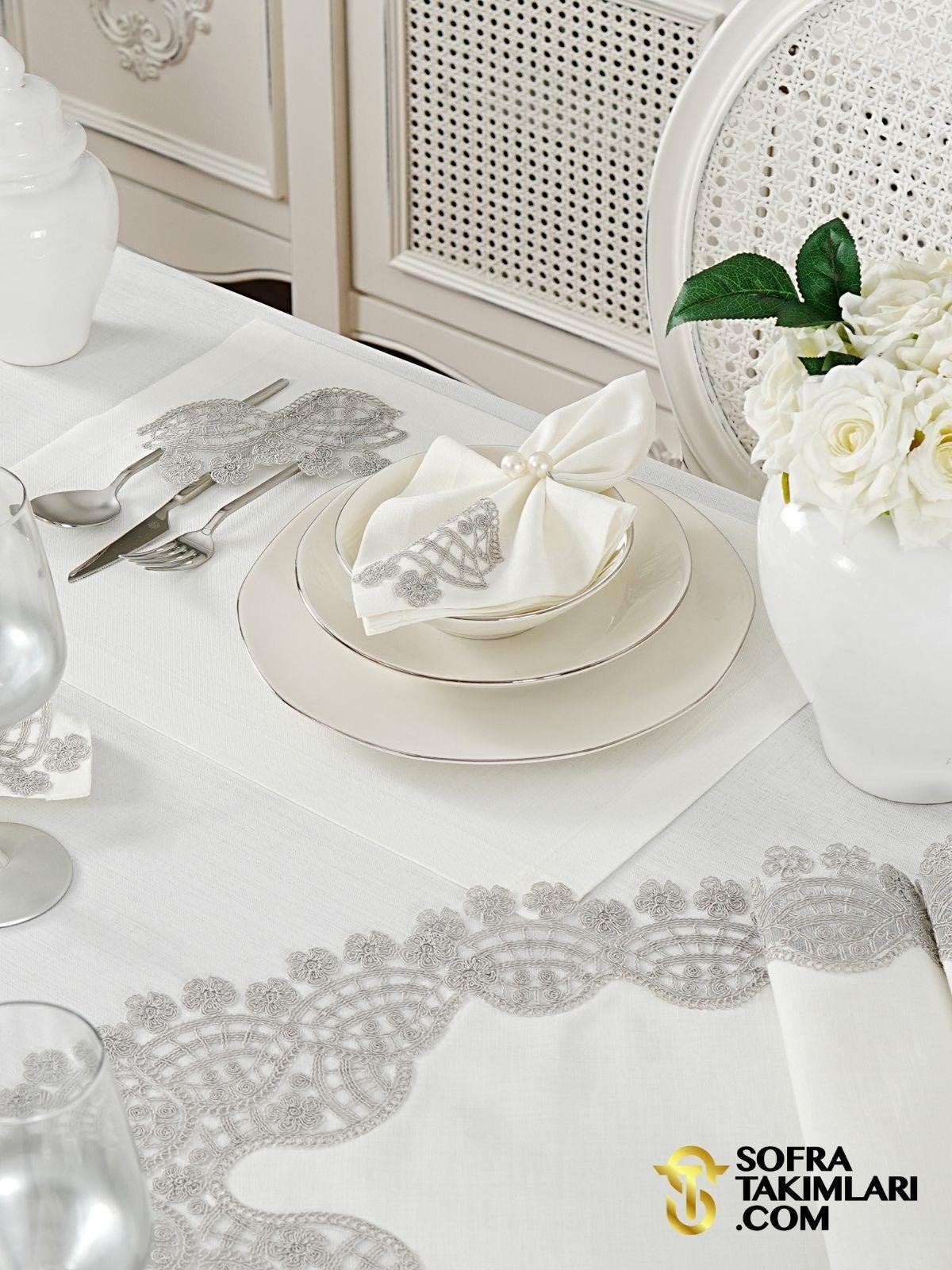 Sevda Model Lüx Sofra Takımı 38 Parça Amerikan Servisli Set - Gri Dantelli
