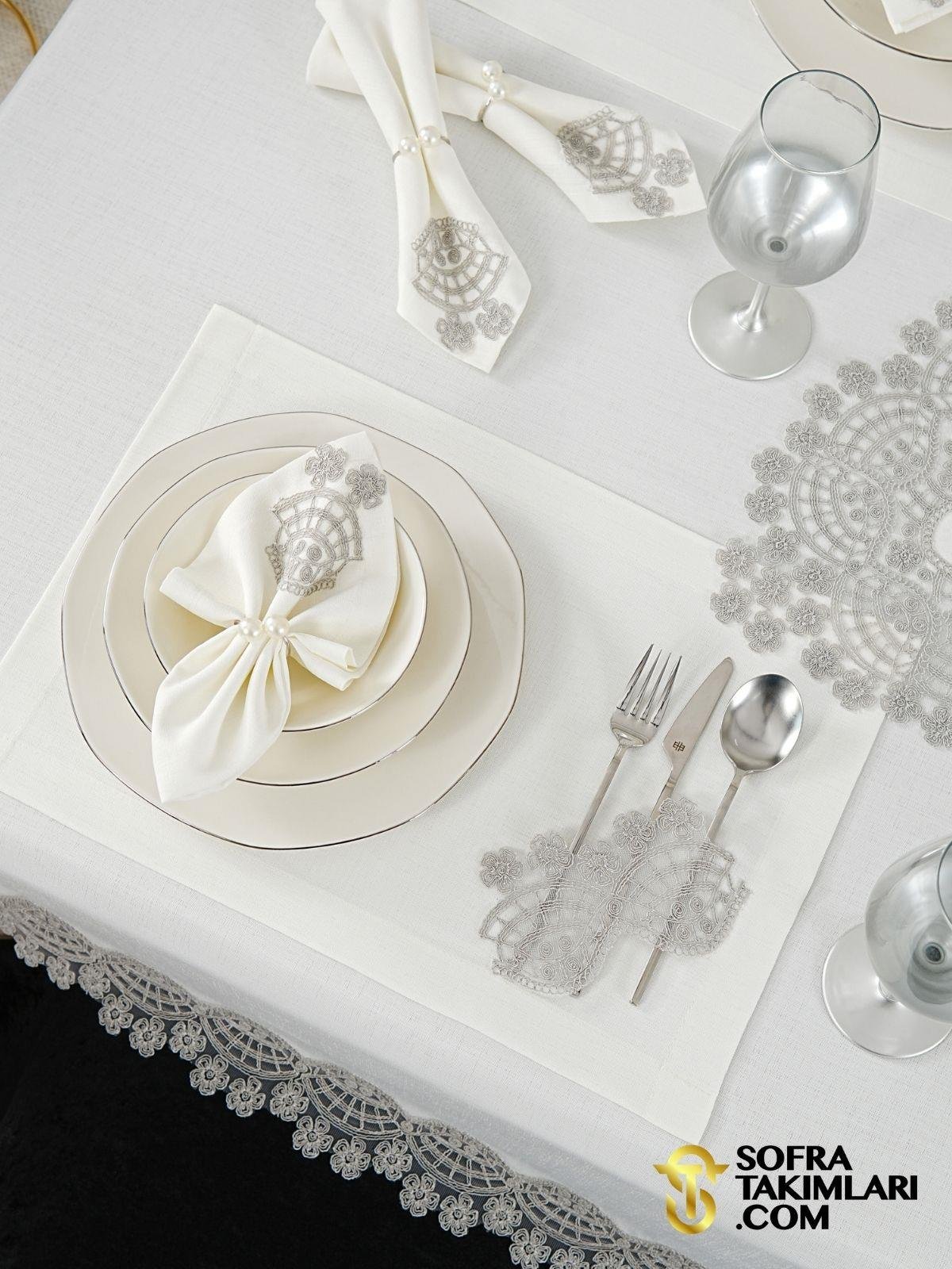 Sevda Model Lüx Sofra Takımı 38 Parça Amerikan Servisli Set - Gri Dantelli
