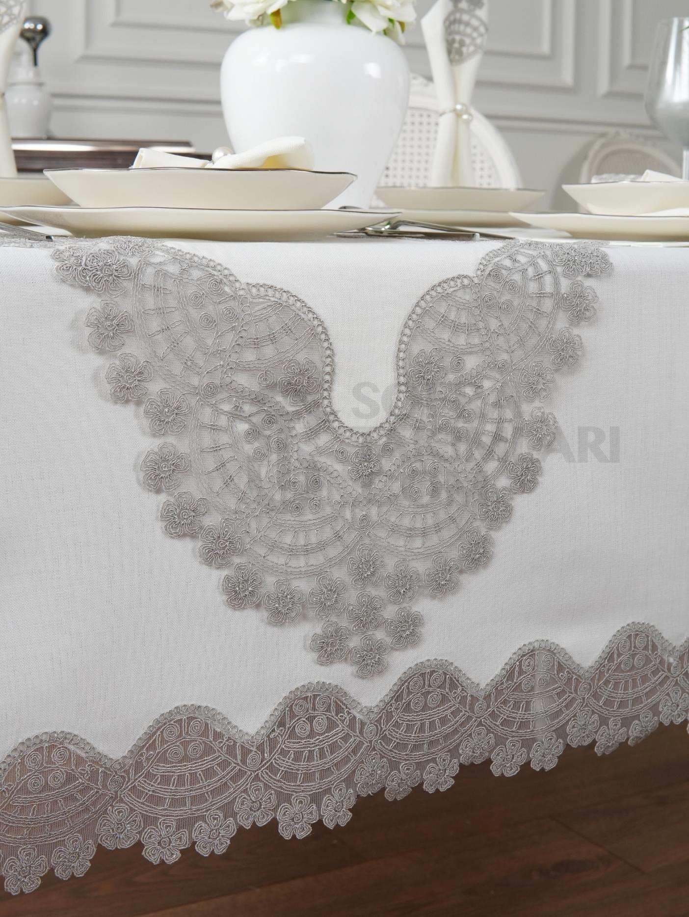 Sevda Model Lüx Sofra Takımı 38 Parça Amerikan Servisli Set - Gri Dantelli