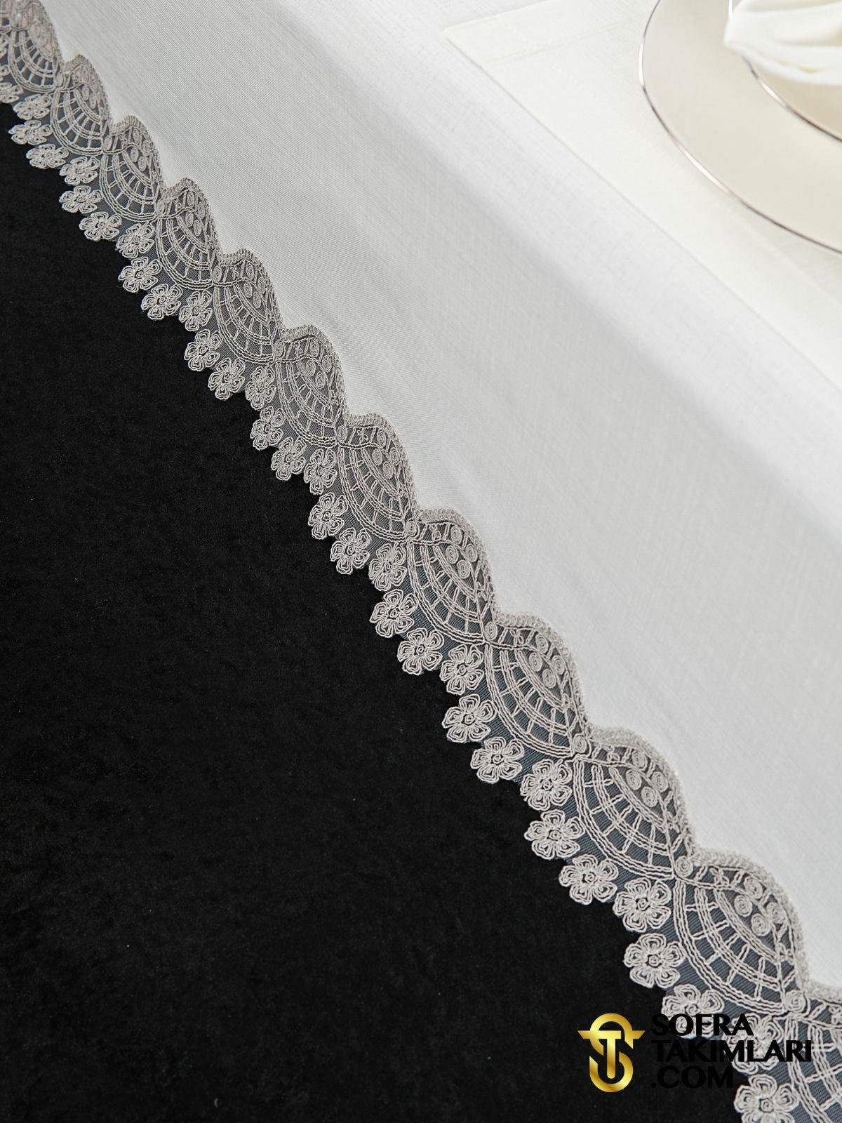 Sevda Model Lüx Sofra Takımı 38 Parça Amerikan Servisli Set - Gri Dantelli