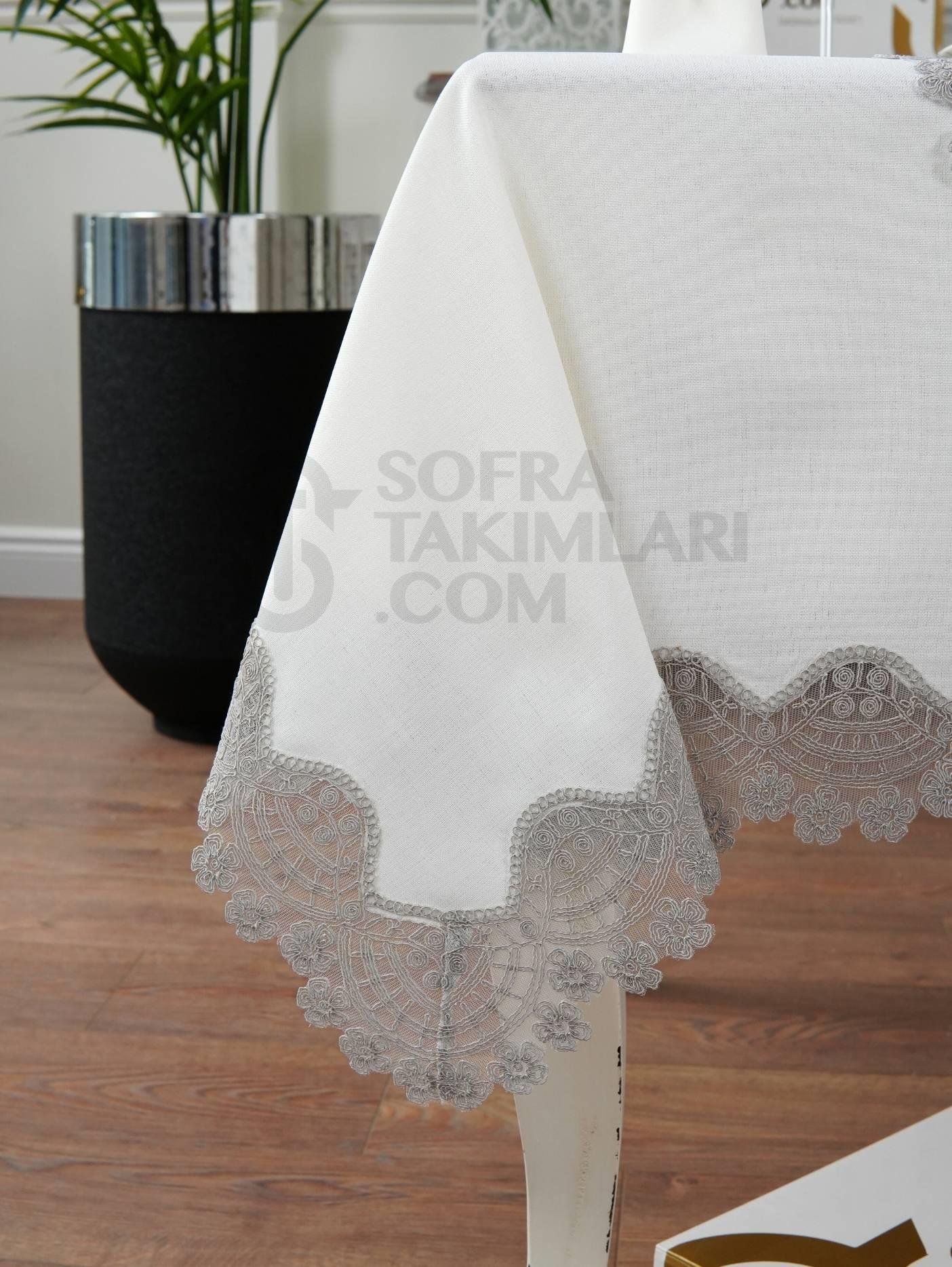 Sevda Model Lüx Sofra Takımı 38 Parça Amerikan Servisli Set - Gri Dantelli