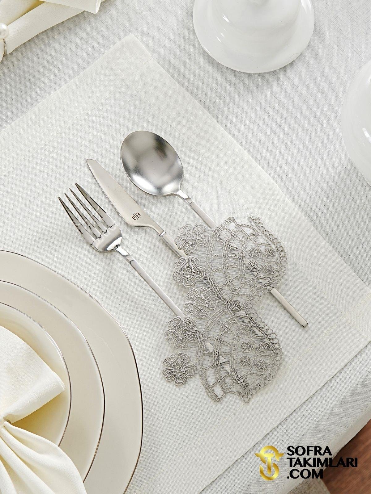 Sevda Model Lüx Sofra Takımı 38 Parça Amerikan Servisli Set - Gri Dantelli
