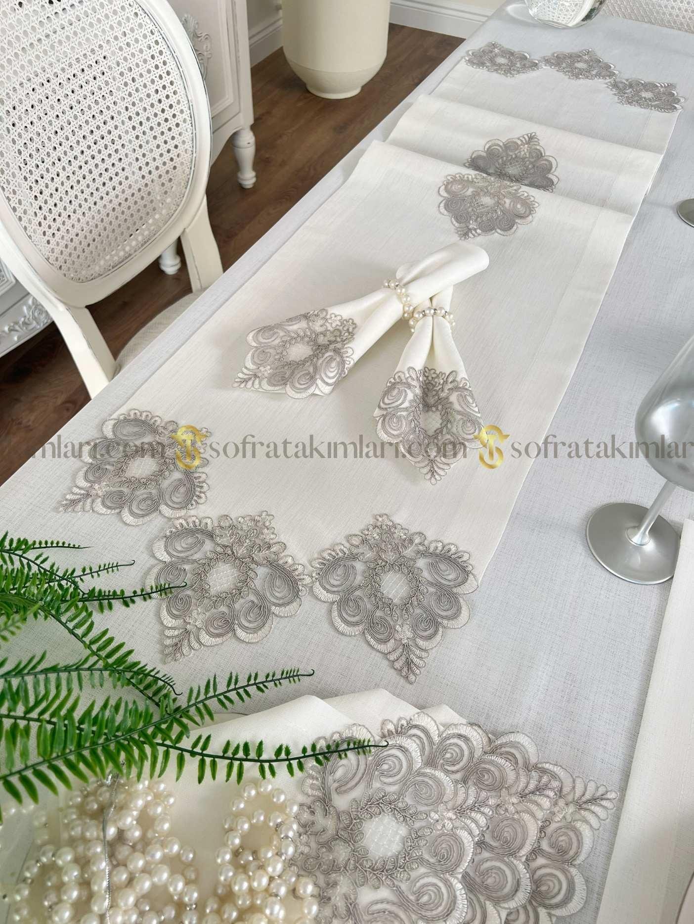 Valentino Model Eko Sofra Takımı - 38 Parça Amerikan Servisli Set - Kırık Beyaz Kumaş