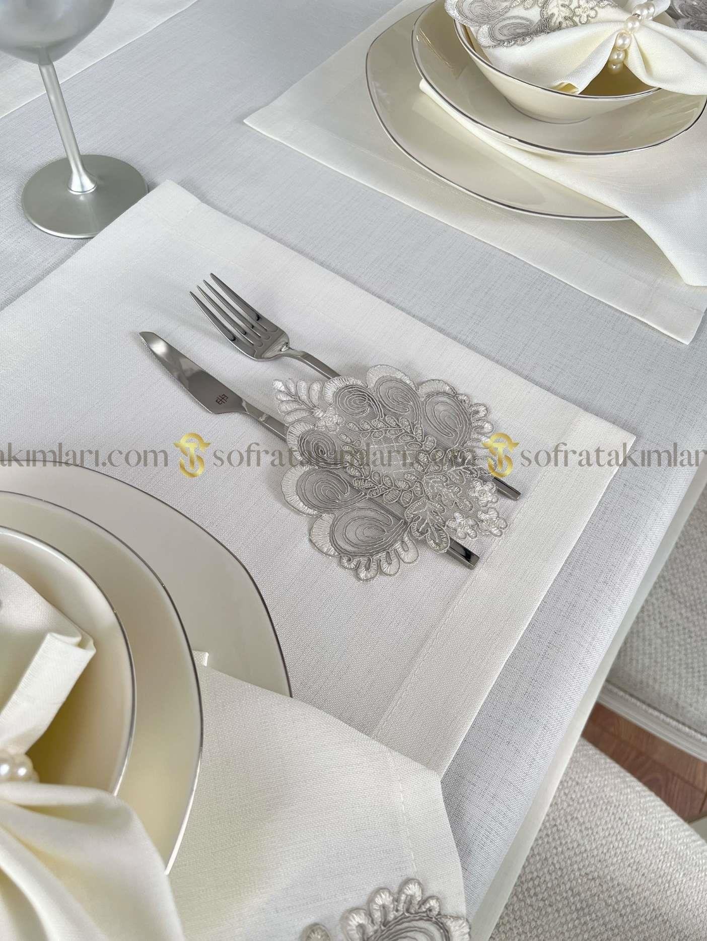 Valentino Model Eko Sofra Takımı - 38 Parça Amerikan Servisli Set - Kırık Beyaz Kumaş