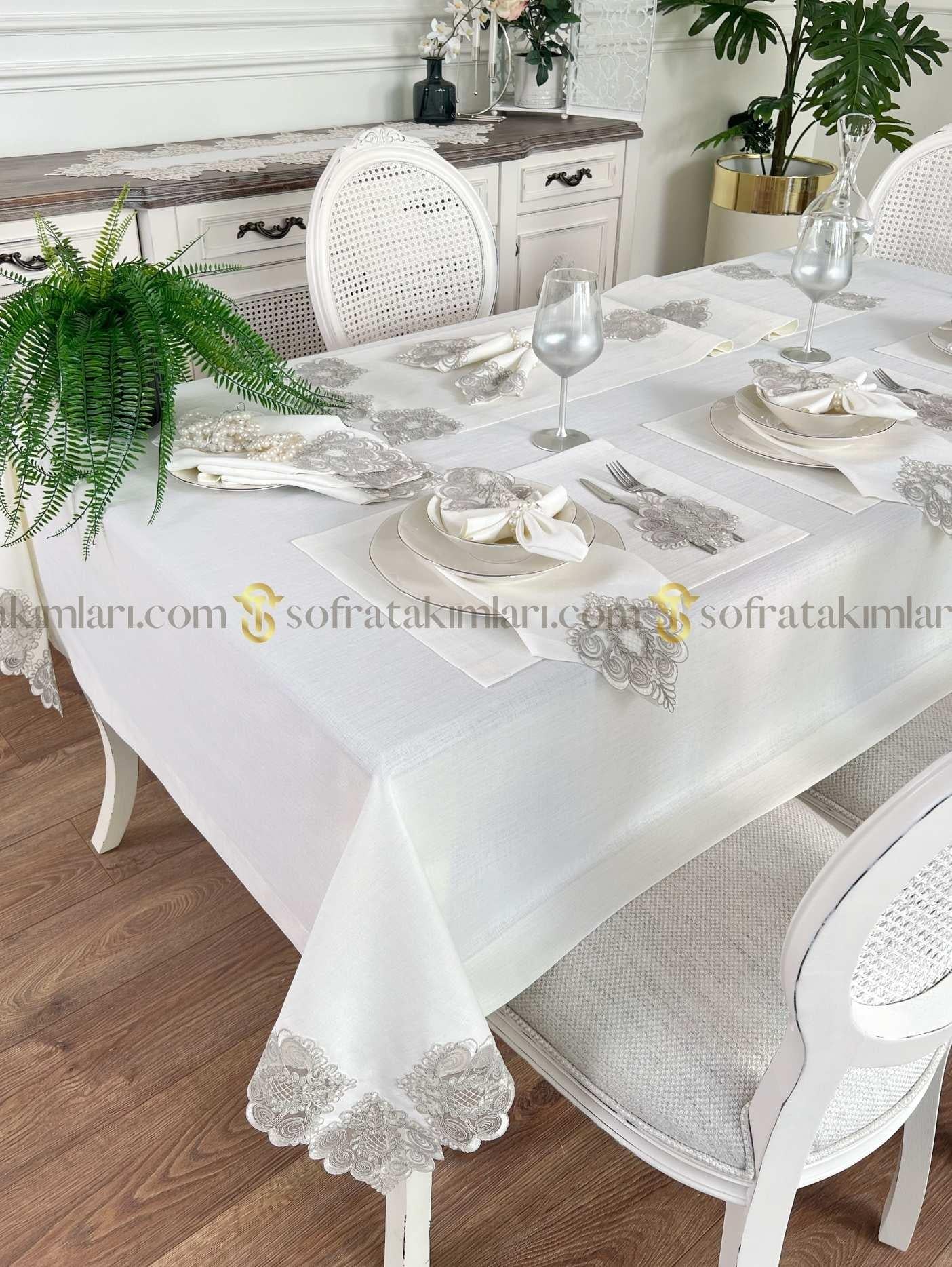 Valentino Model Eko Sofra Takımı - 38 Parça Amerikan Servisli Set - Kırık Beyaz Kumaş