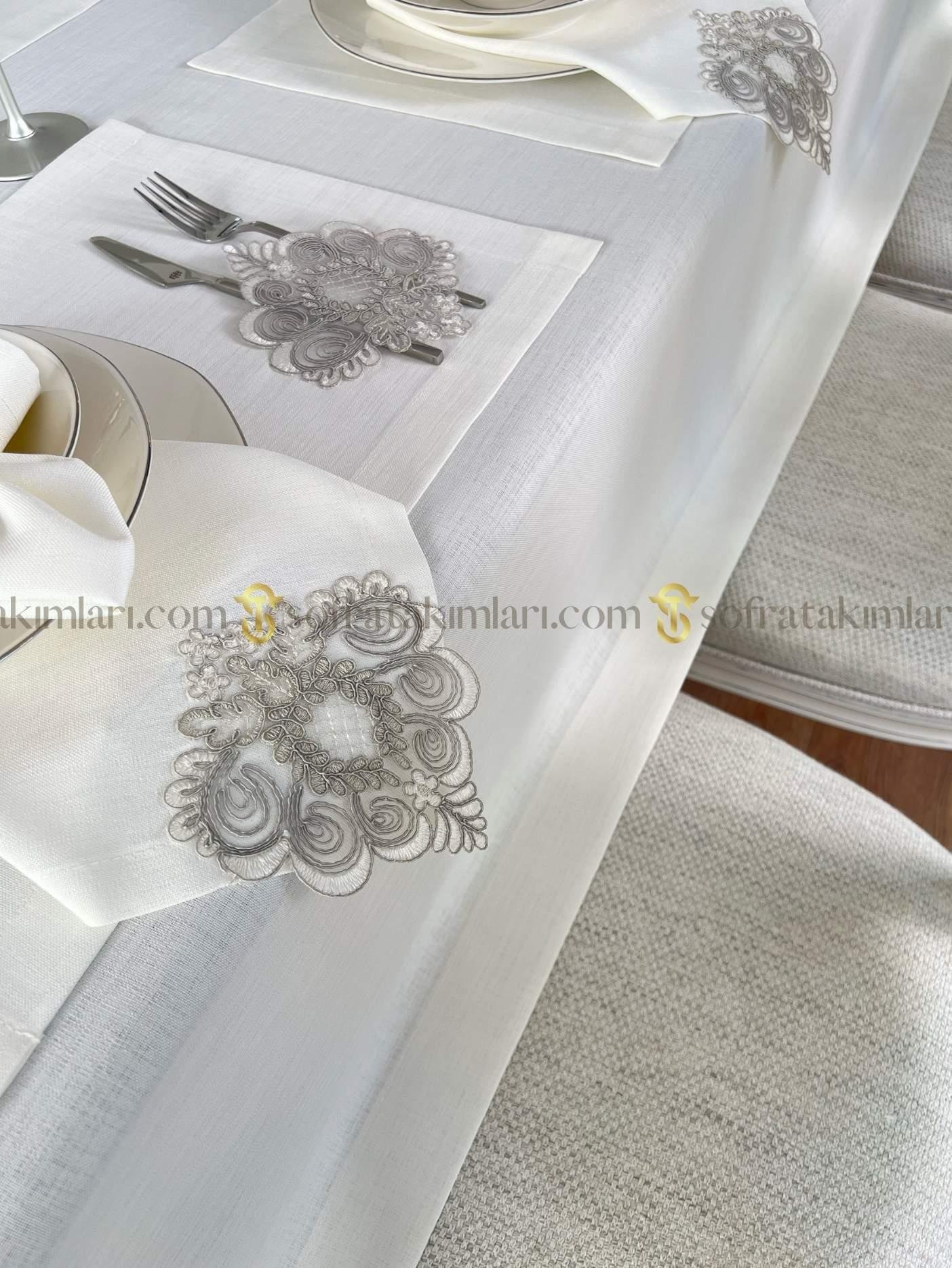 Valentino Model Eko Sofra Takımı - 38 Parça Amerikan Servisli Set - Kırık Beyaz Kumaş